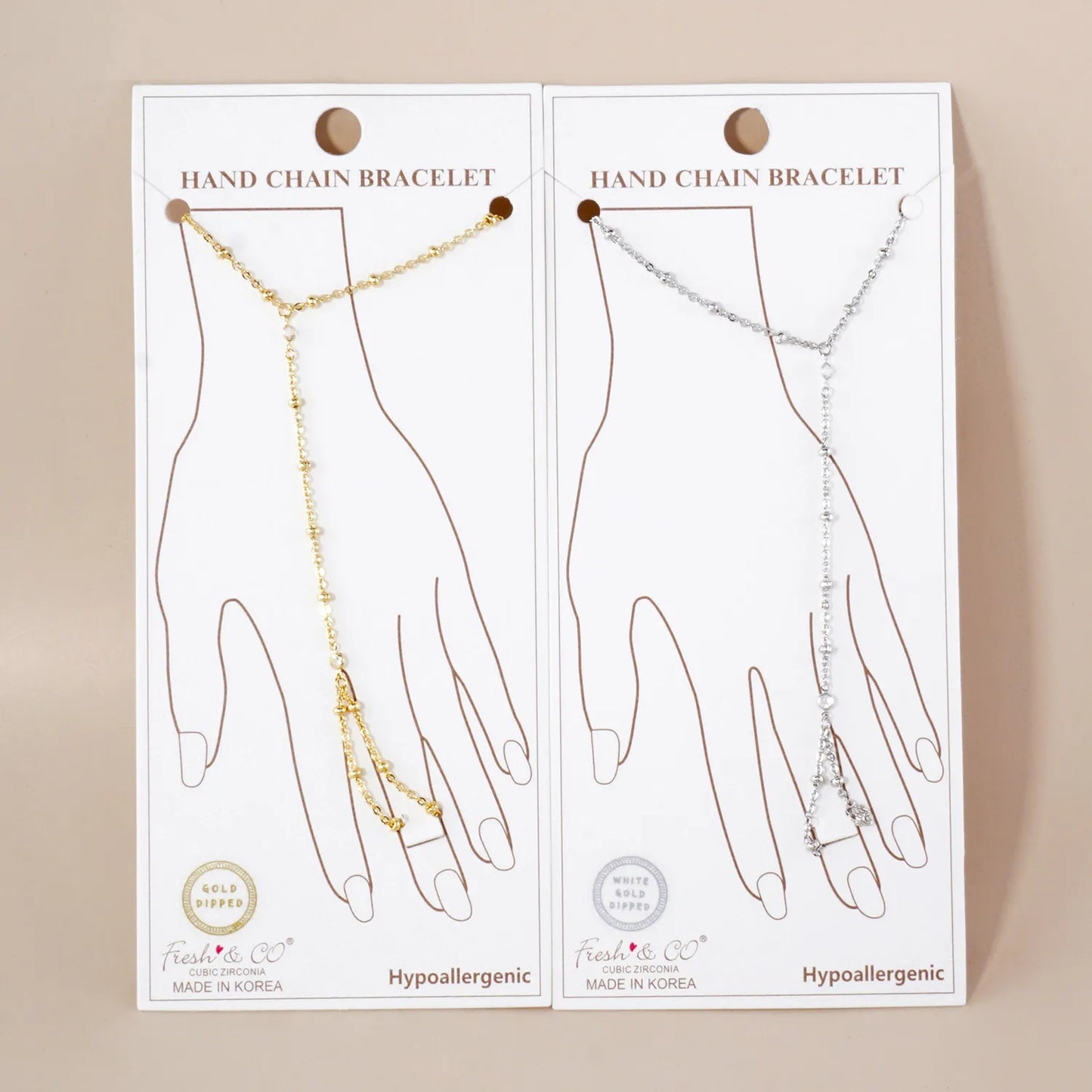 CZ Accents 18K-Gold-Dipped Delicate Satellite Chain Brass Hand-Chain Bracelet