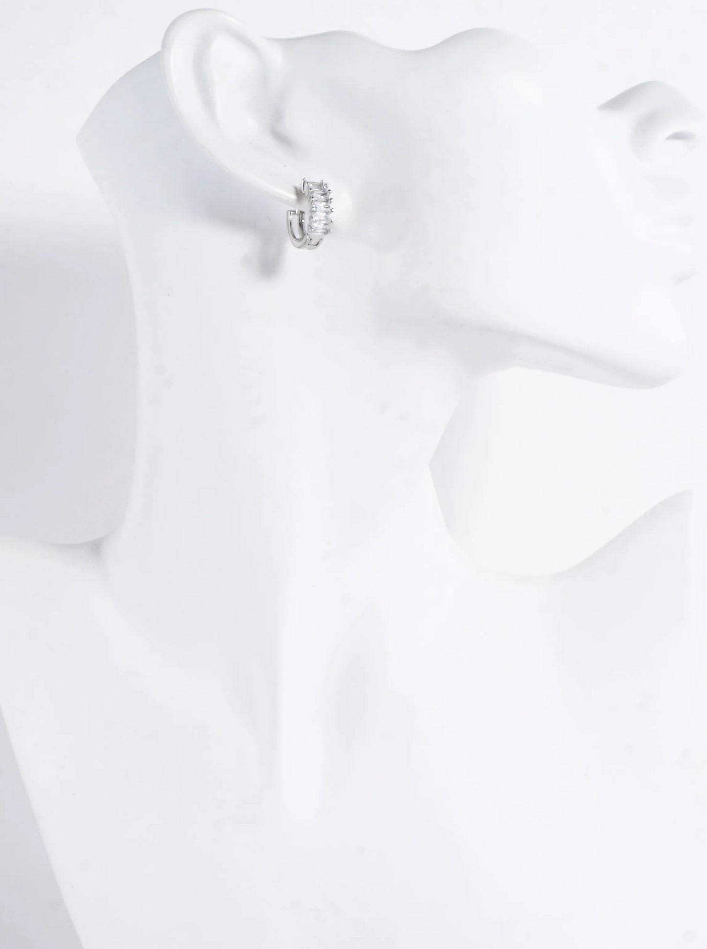 CZ Baguette Pave Brass Huggie Hoop Earrings