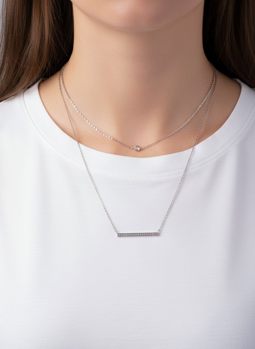 CZ Bar Pendant 18K-Gold-Dipped Layered Necklace