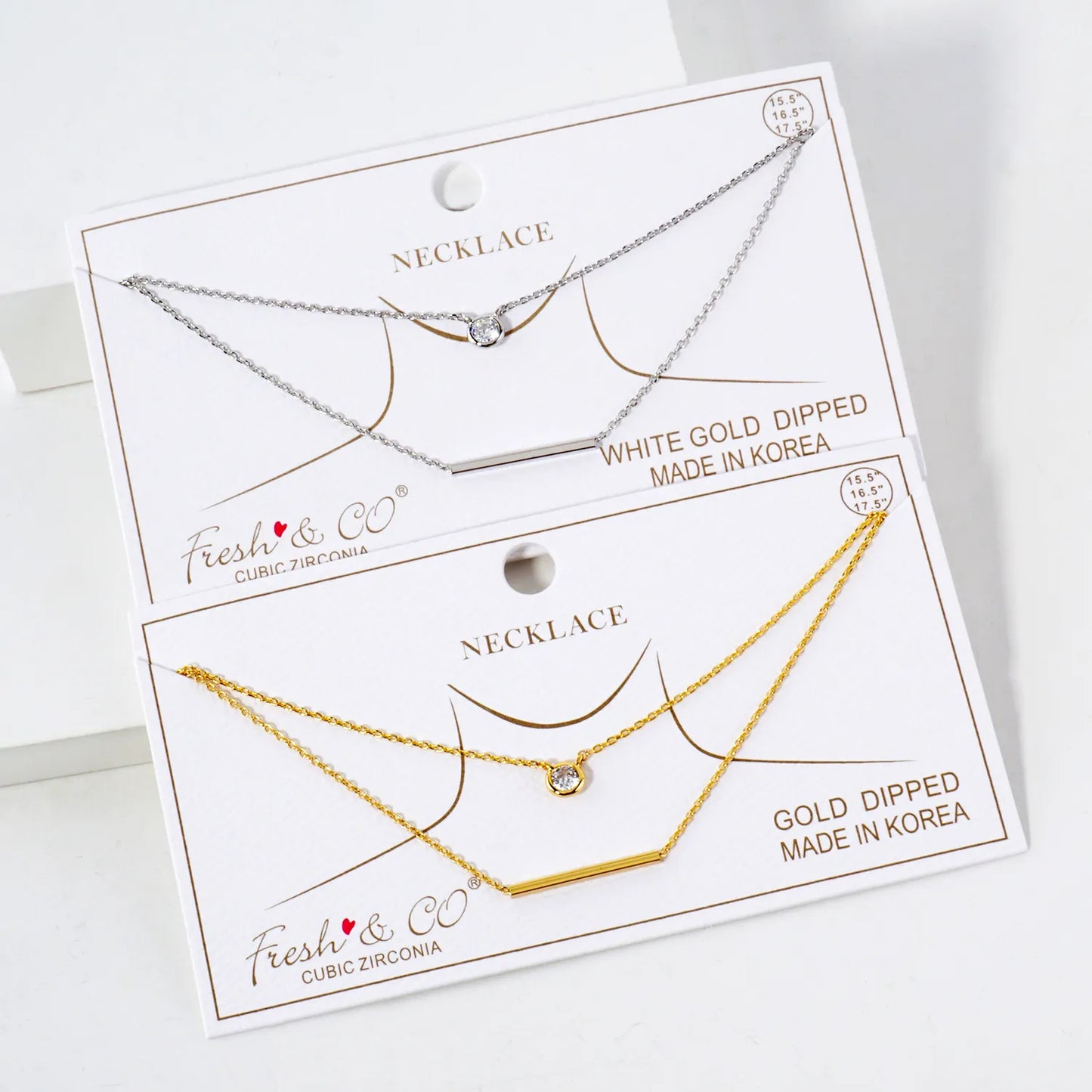 CZ Horizontal Bar Pendant 18K-Gold-Dipped Layered Necklace