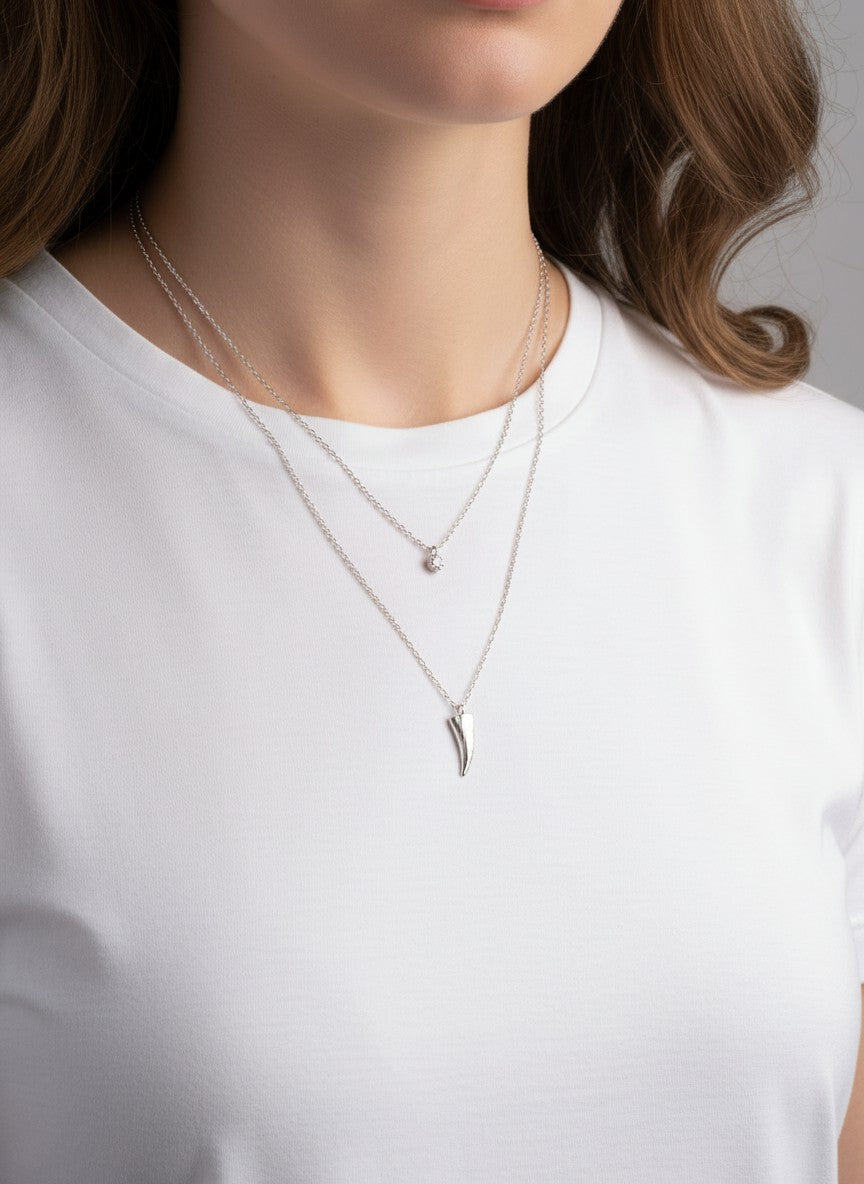 CZ Ivory Pendant 18K-Gold-Dipped Layered Necklace