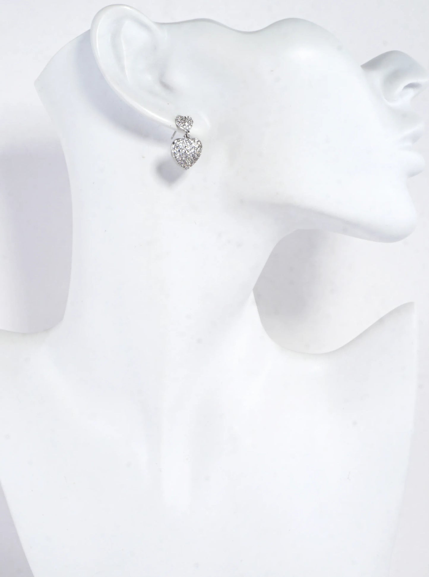 CZ Pave Brass Puff Hearts Dangle Earrings