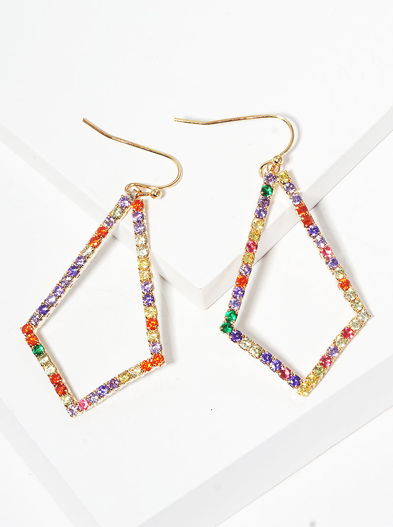 CZ Pave Diamond Shaped Dangle Drop Earrings