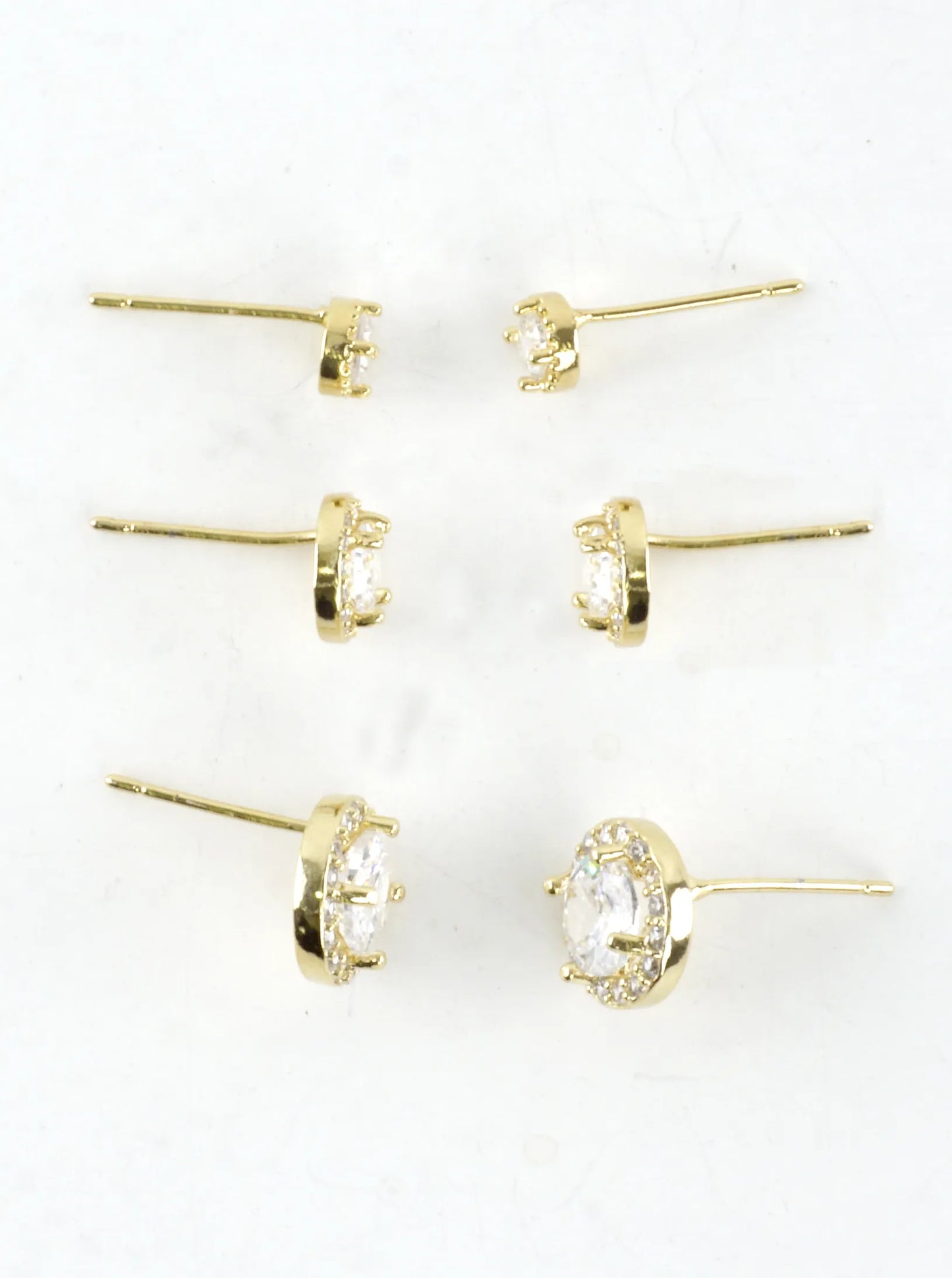 CZ Pave Halo Pave 3 Pair Stud Earrings Set