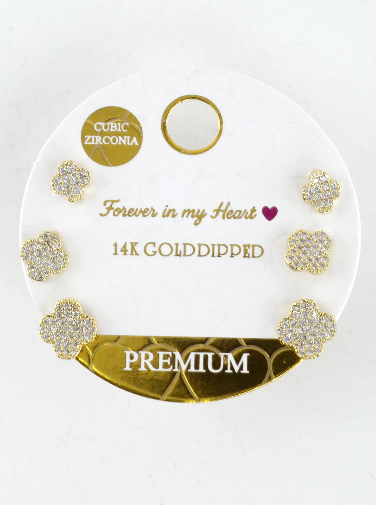 CZ Pave Quatrefoil 3 Pair Stud Earrings Set