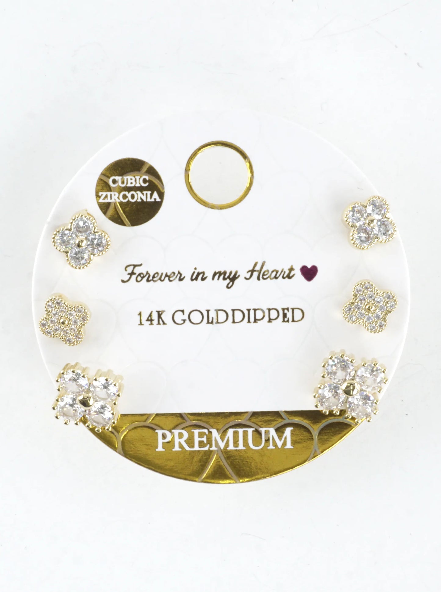CZ Quatrefoil Prong Set 3 Pair Stud Earrings Set