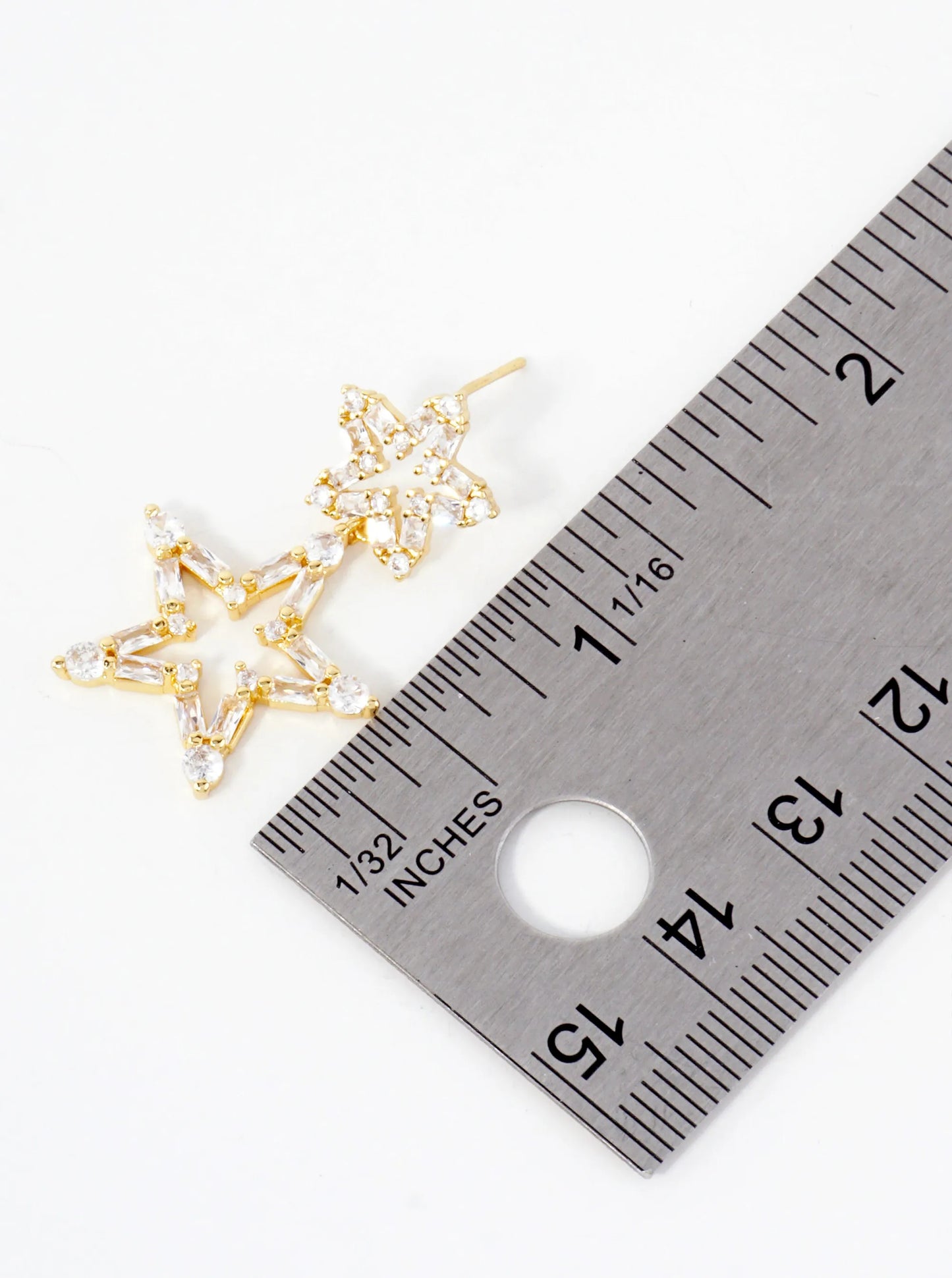 CZ-Studded Dangling Stars 18K-Gold-Dipped Brass Earrings