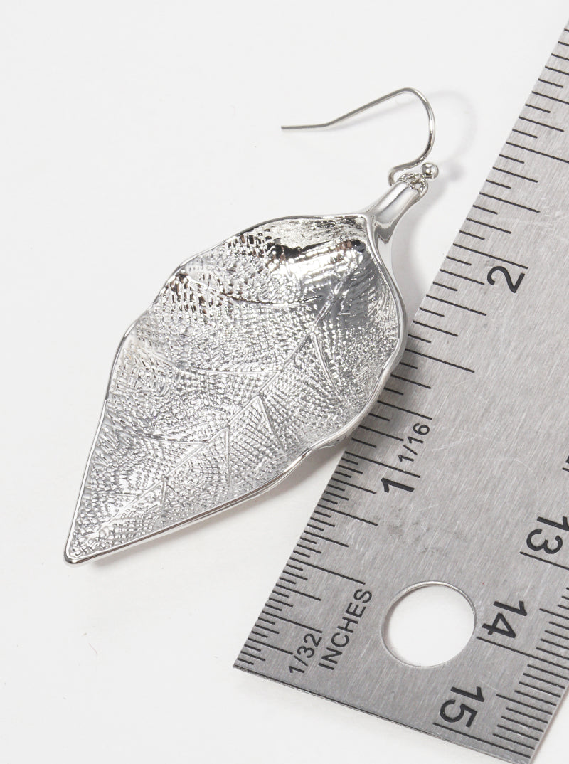 Casting Textured Metal Leaves Dangle Drop Earrings