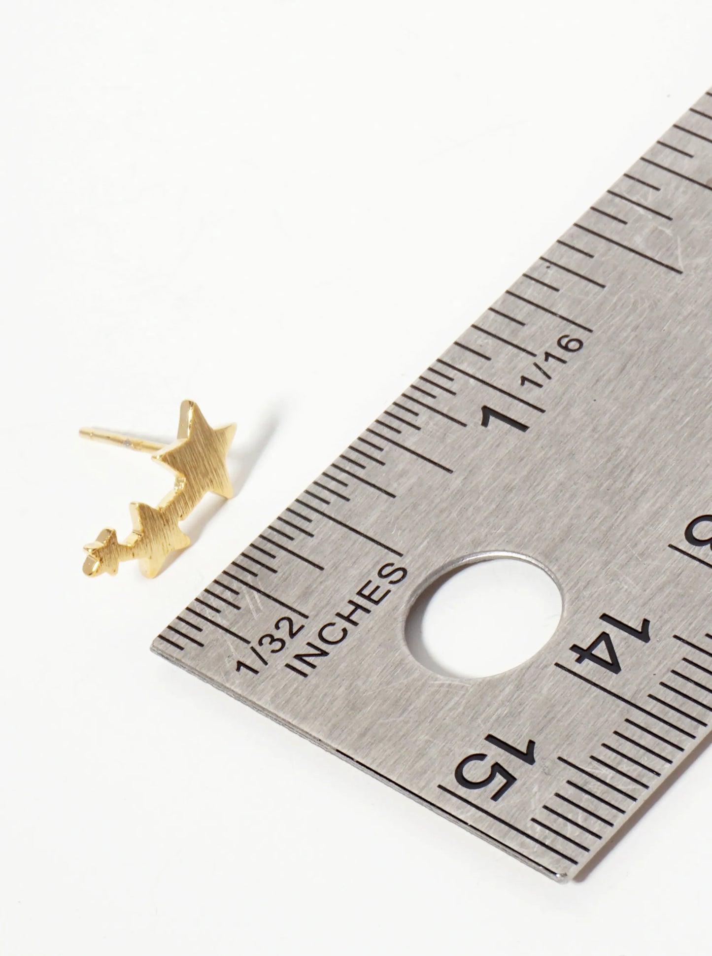 Celestial-Theme 18K-Gold-Dipped Brushed-Texture Brass Three Stars Stud Earrings