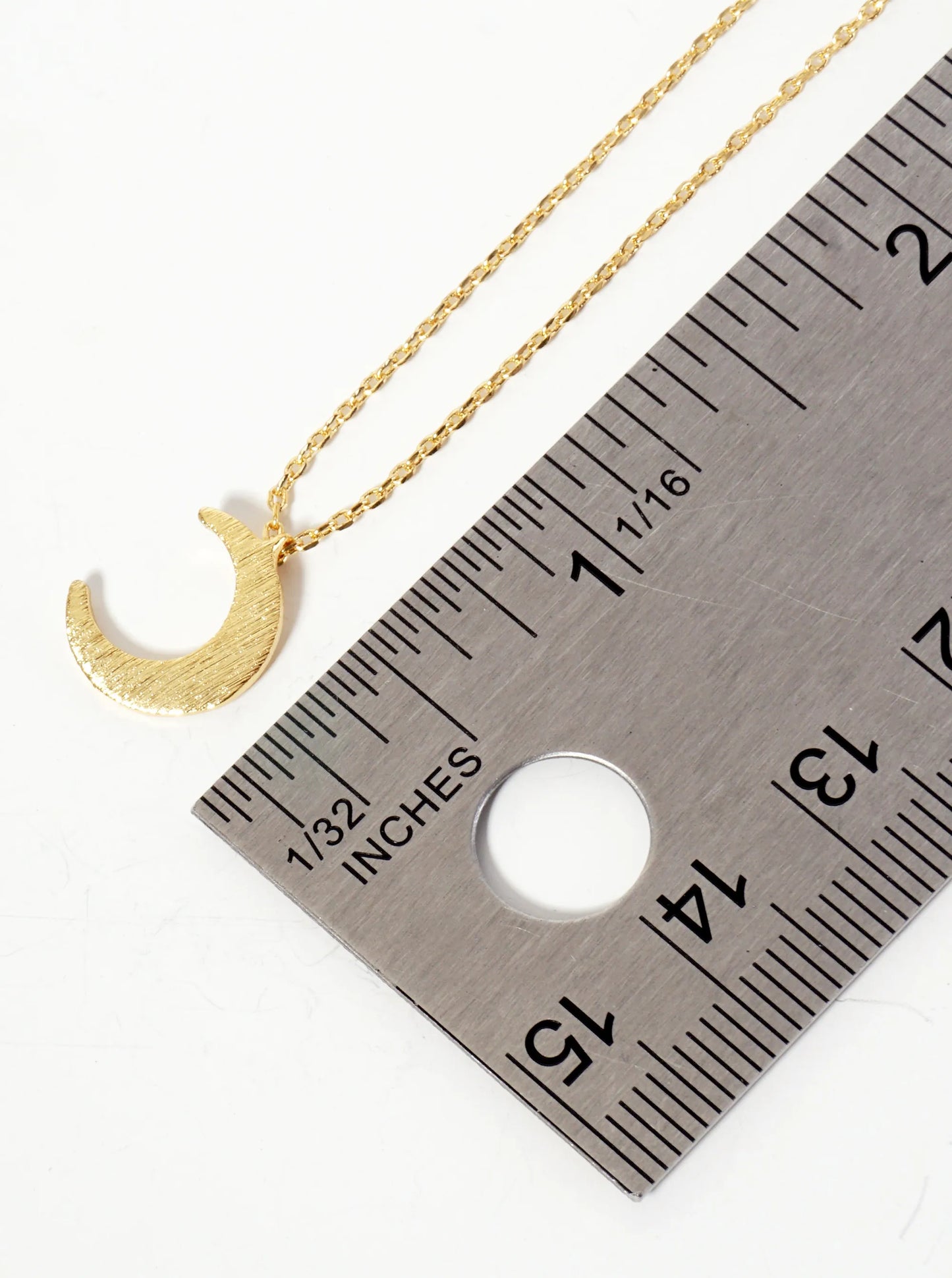 Celestial-Theme 18K-Gold-Dipped Brushed-Texture Crescent-Moon Pendant Necklace