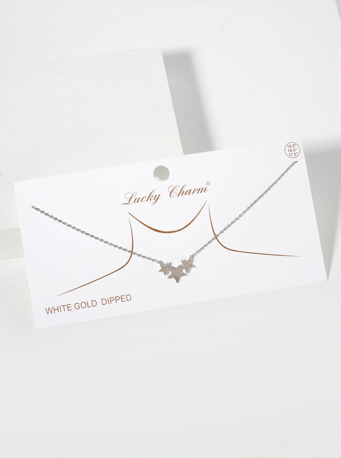 Celestial-Theme 18K-Gold-Dipped Brushed-Texture Three Stars Pendant Necklace