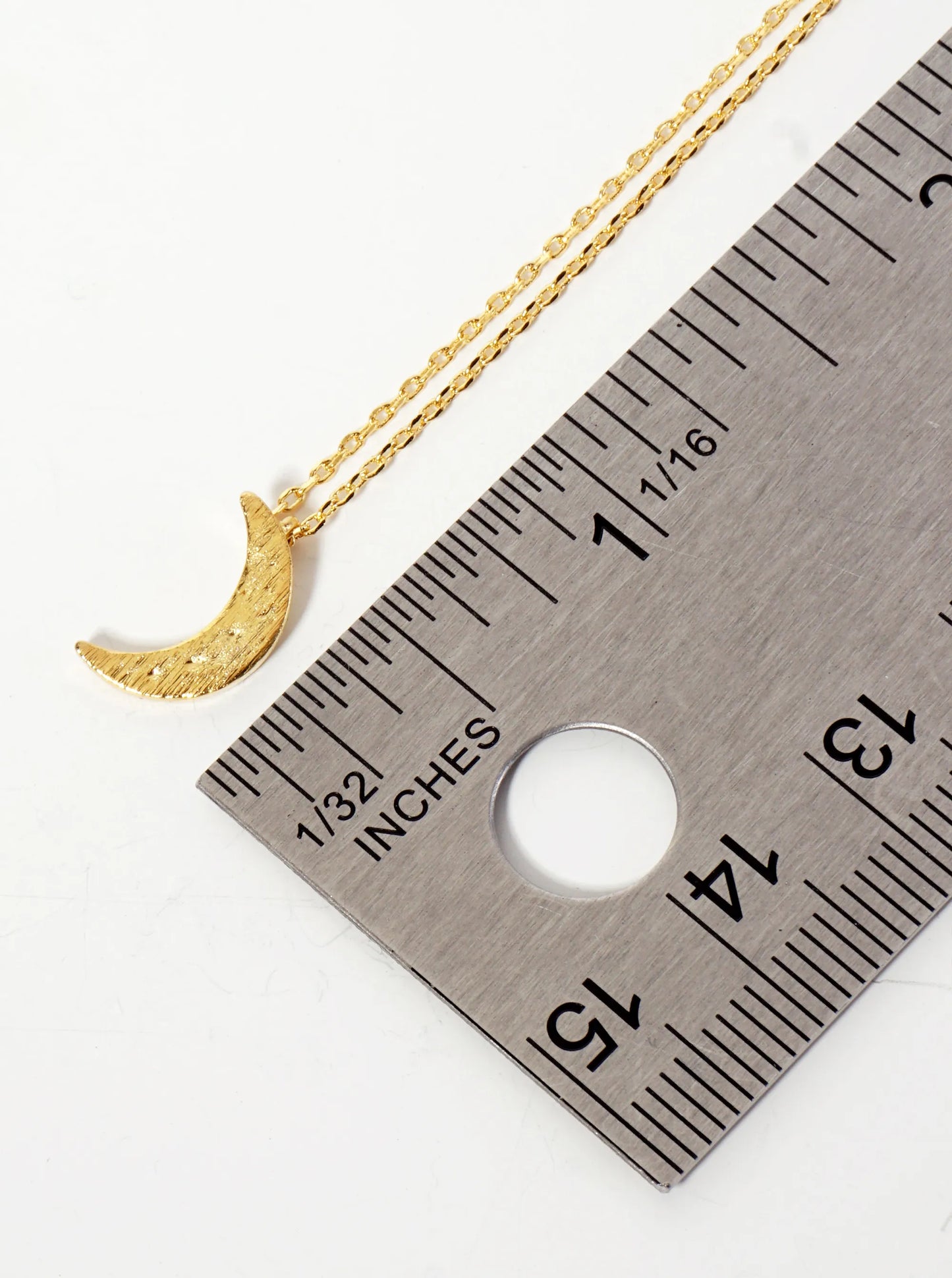 Celestial-Theme 18K-Gold-Dipped Hammered Brushed-Texture Crescent-Moon Pendant Necklace