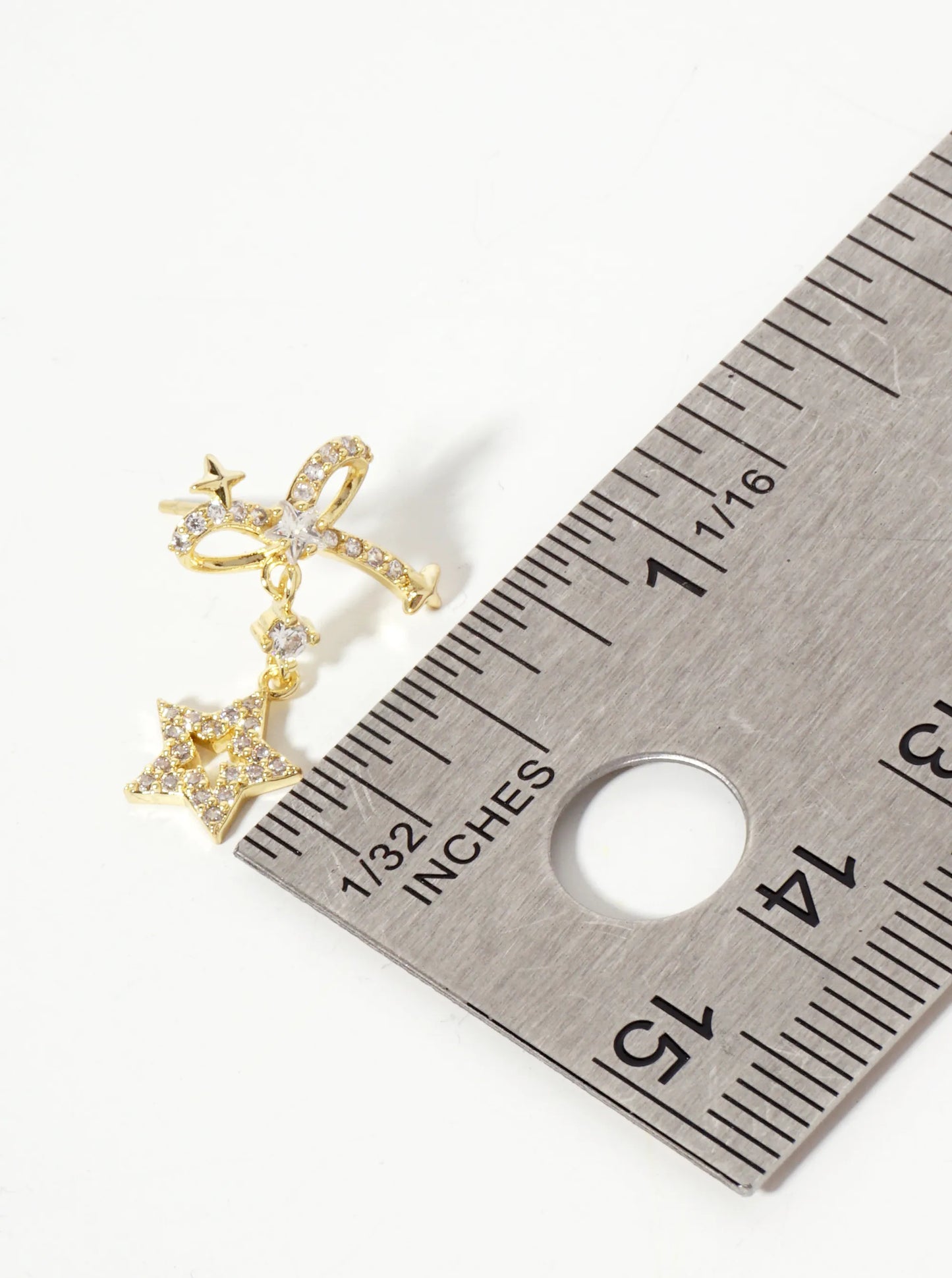 Celestial-Theme 18K-Gold-Dipped Pave-Set CZ Cutout Star Drop Bow Post Earrings