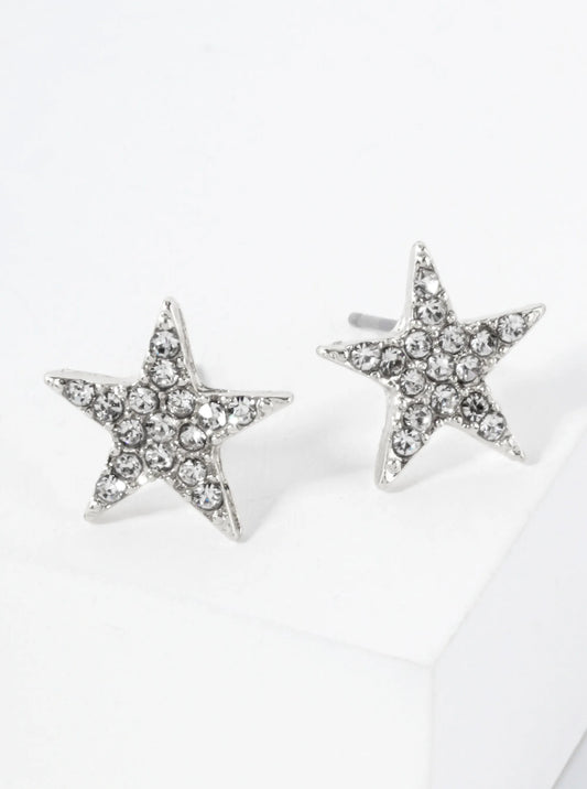 Celestial-Theme Crystal-Pave 13mm Star Stud Earrings