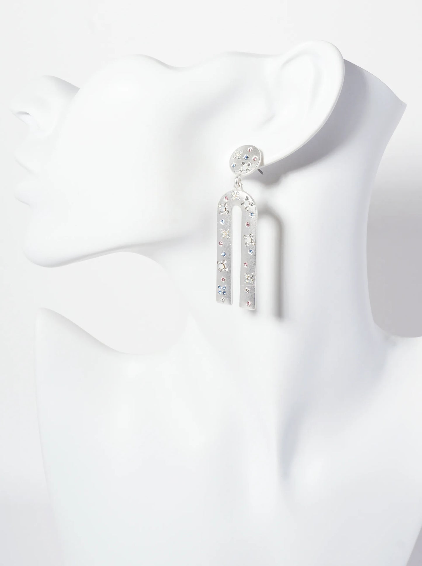 Celestial-Theme Crystal-Pave Arch-Shaped Dangle Drop Earrings