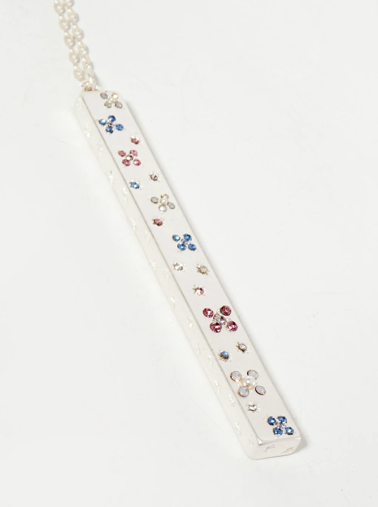 Celestial-Theme Crystal-Pave Bar Pendant 30-inch Long Necklace