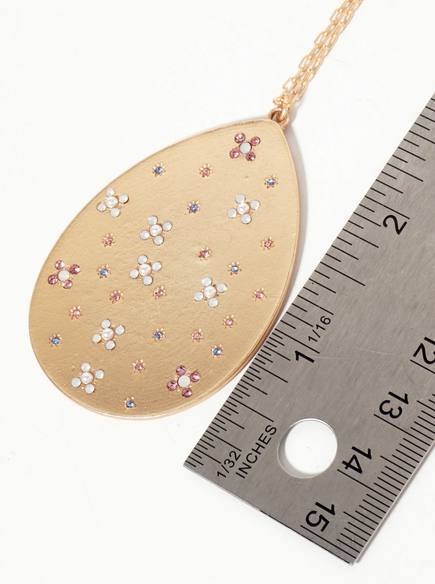 Celestial-Theme Crystal-Pave Teardrop Pendant 30-inch Long Necklace