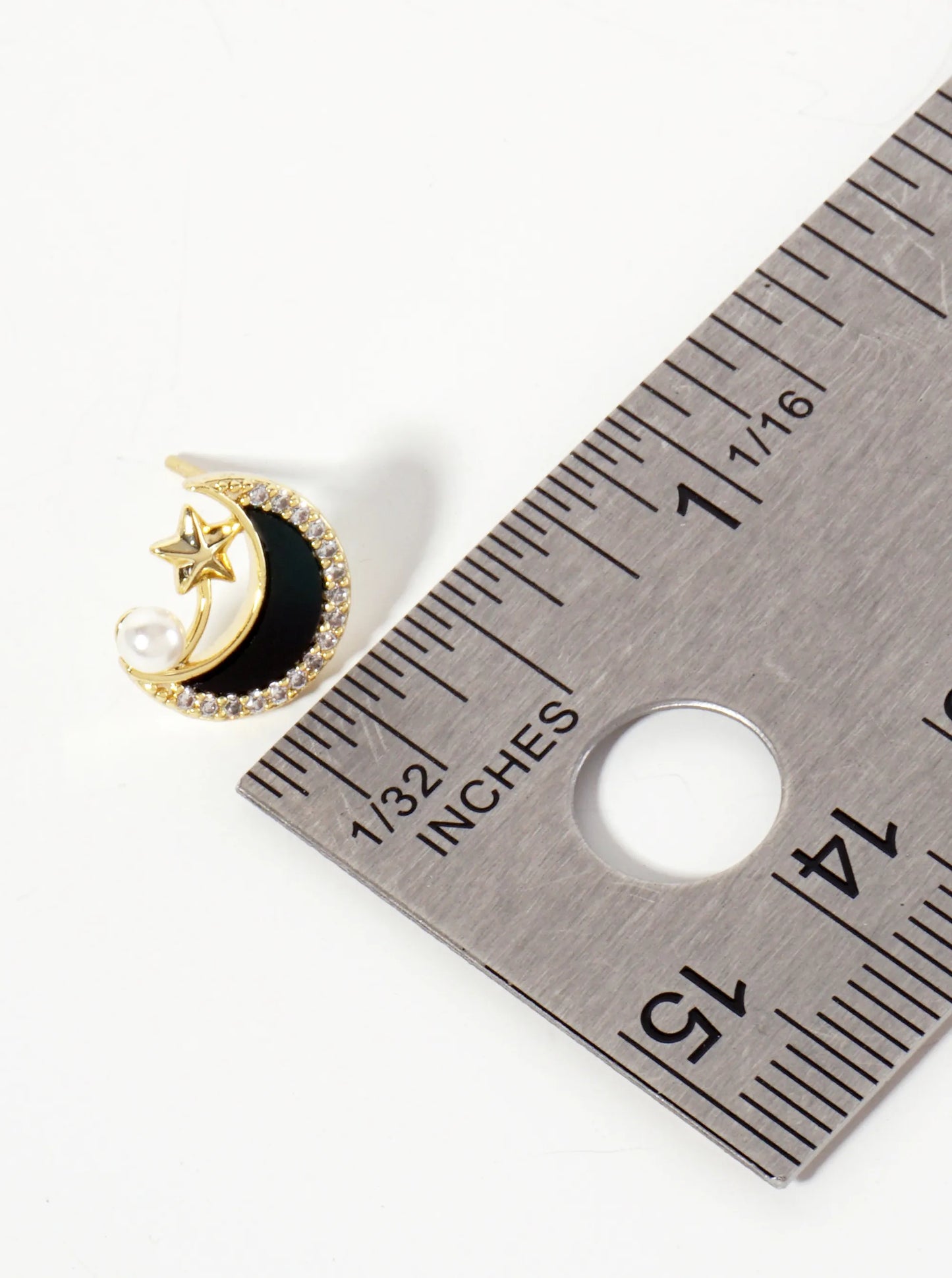 Celestial-Theme Pearl Pave-Set Cubic-Zirconia Crescent Moon 18K-Gold-Dipped Stud Earrings