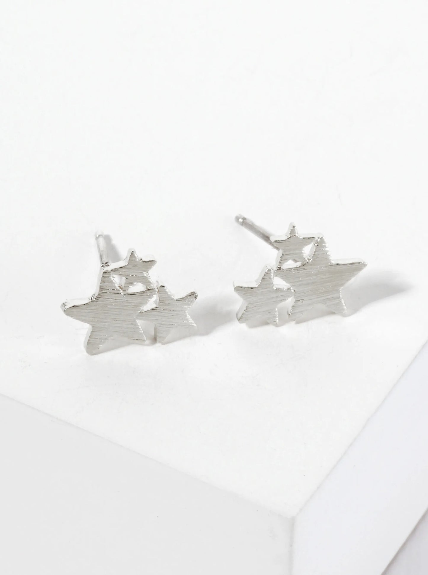 Celestial-theme 18K-Gold-Dipped Brass Brushed-Texture Three Stars Stud Earrings
