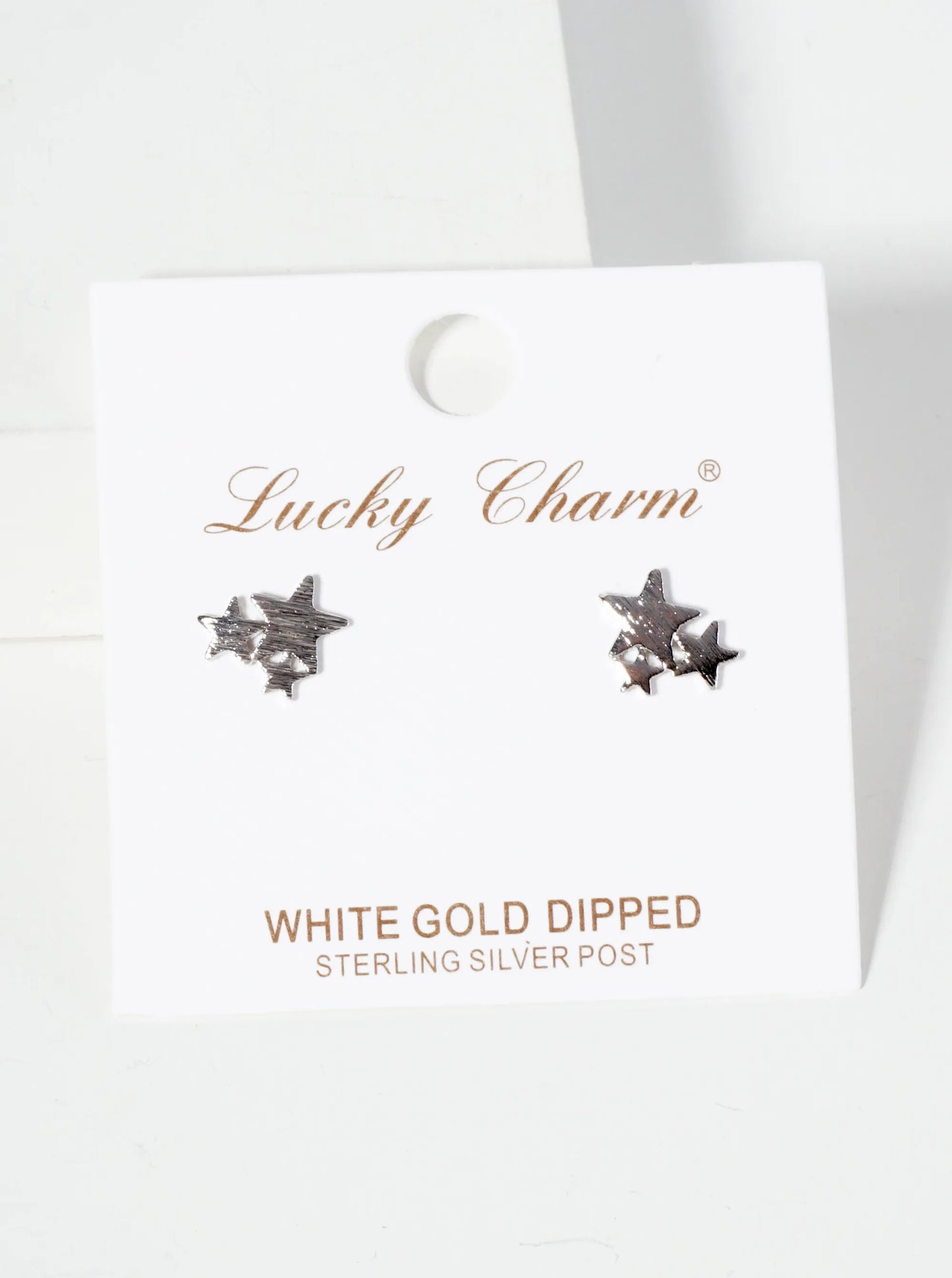 Celestial-theme 18K-Gold-Dipped Brass Brushed-Texture Three Stars Stud Earrings