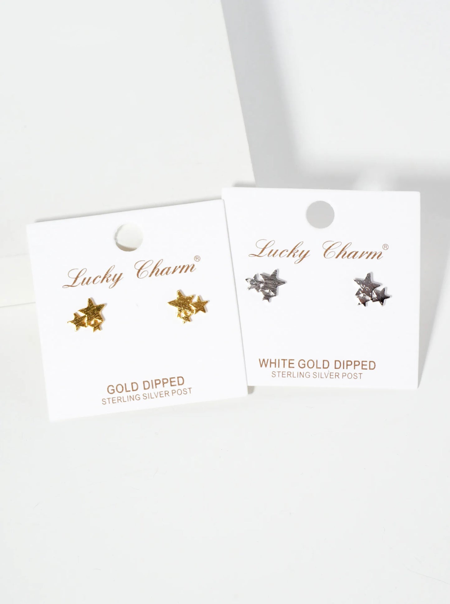 Celestial-theme 18K-Gold-Dipped Brass Brushed-Texture Three Stars Stud Earrings