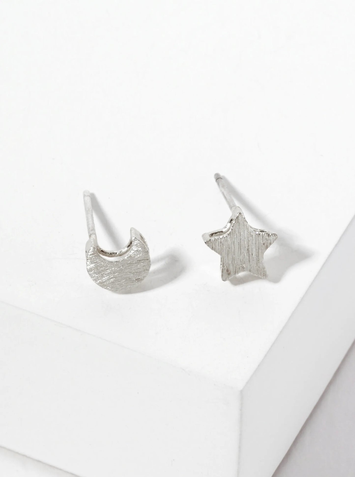 Celestial-theme 18K-Gold-Dipped Brushed-Texture Brass Star And Moon Stud Earrings