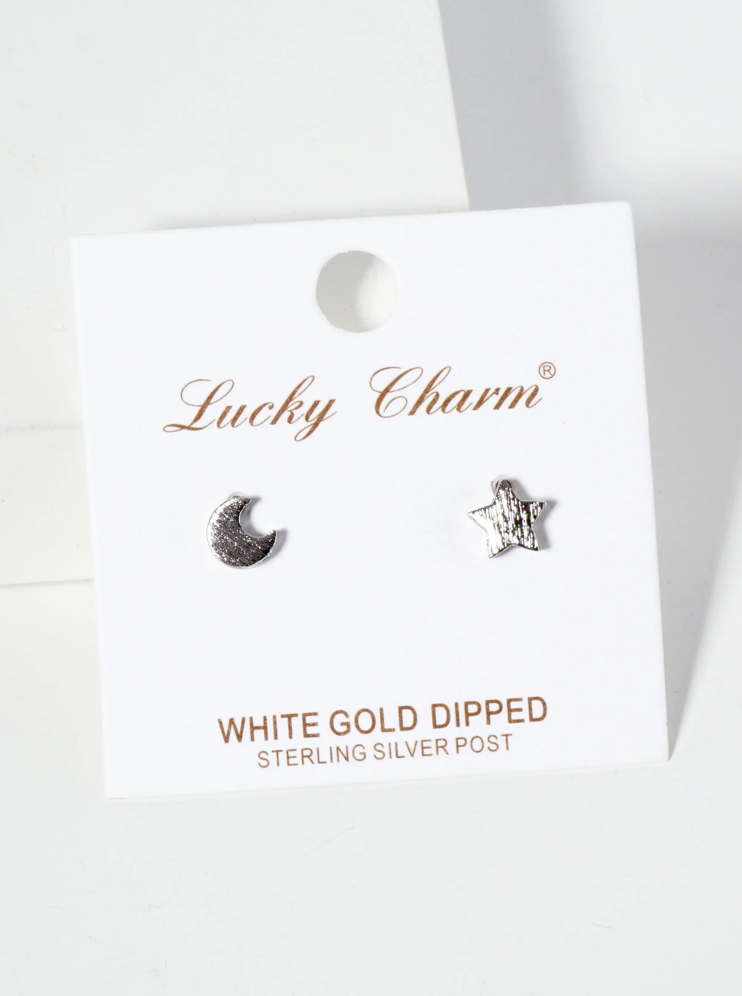 Celestial-theme 18K-Gold-Dipped Brushed-Texture Brass Star And Moon Stud Earrings