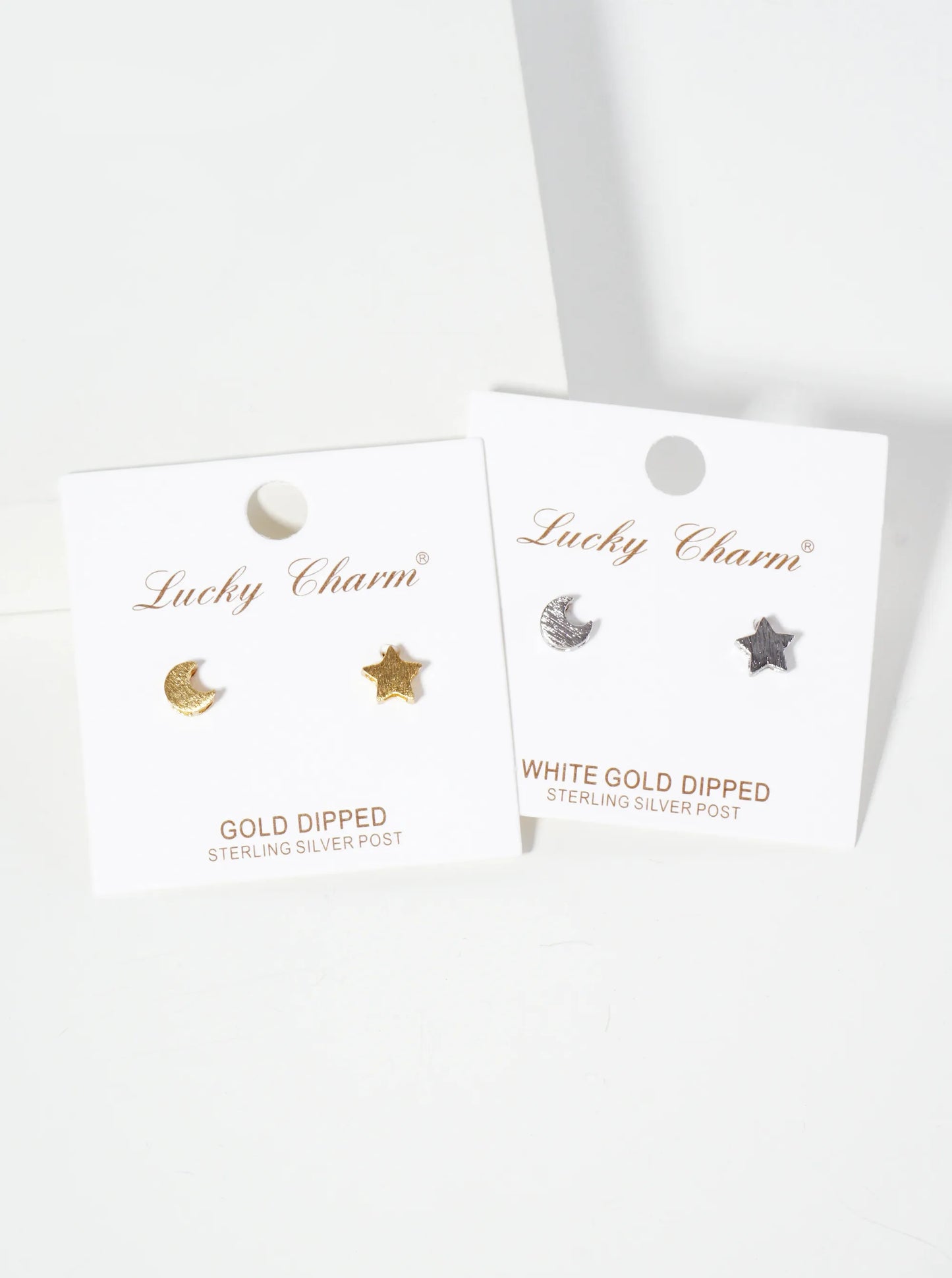 Celestial-theme 18K-Gold-Dipped Brushed-Texture Brass Star And Moon Stud Earrings