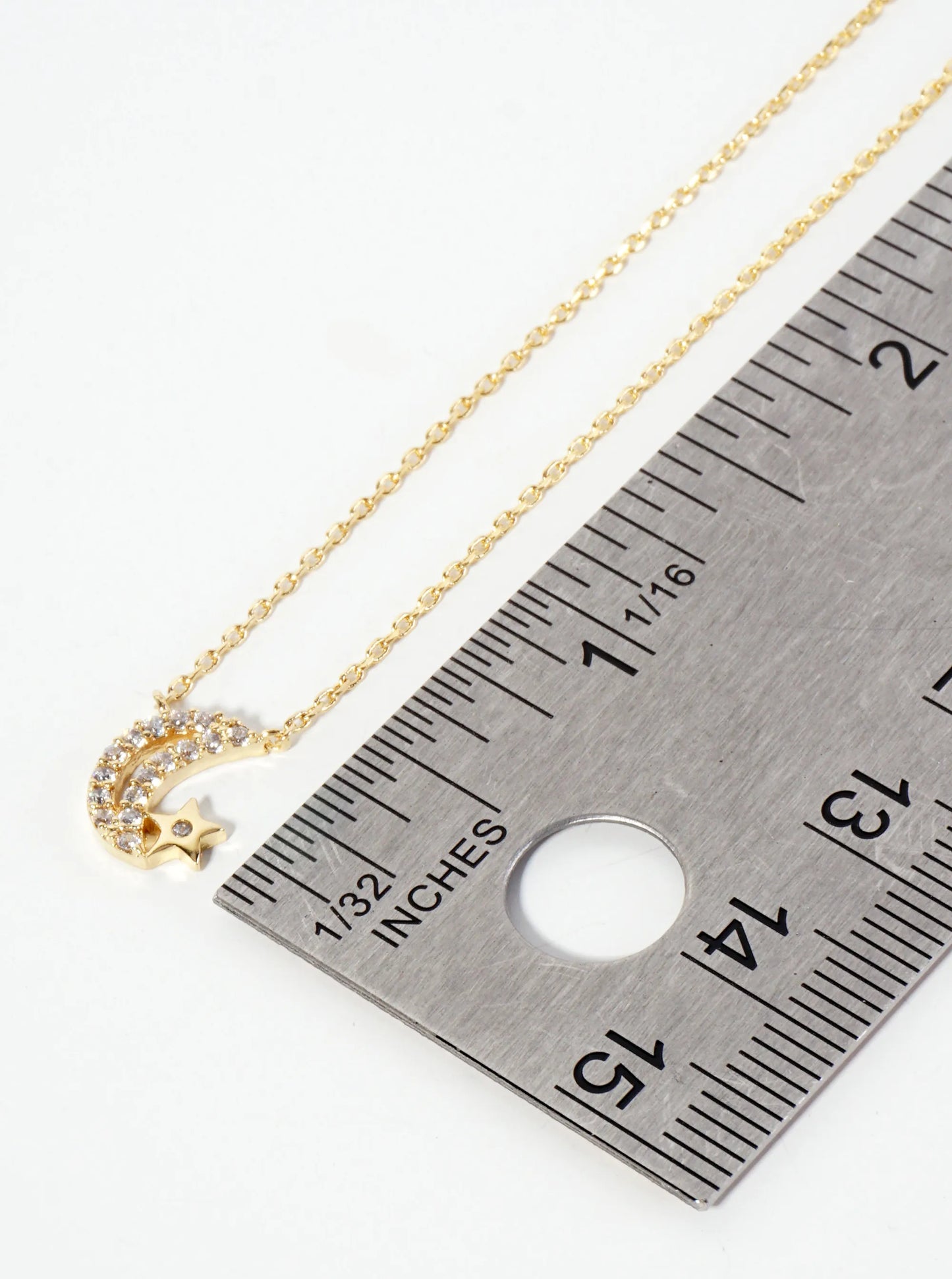 Celestial-theme 18K-Gold-Dipped Cubic-Zirconia Moon And Star Pendant Necklace
