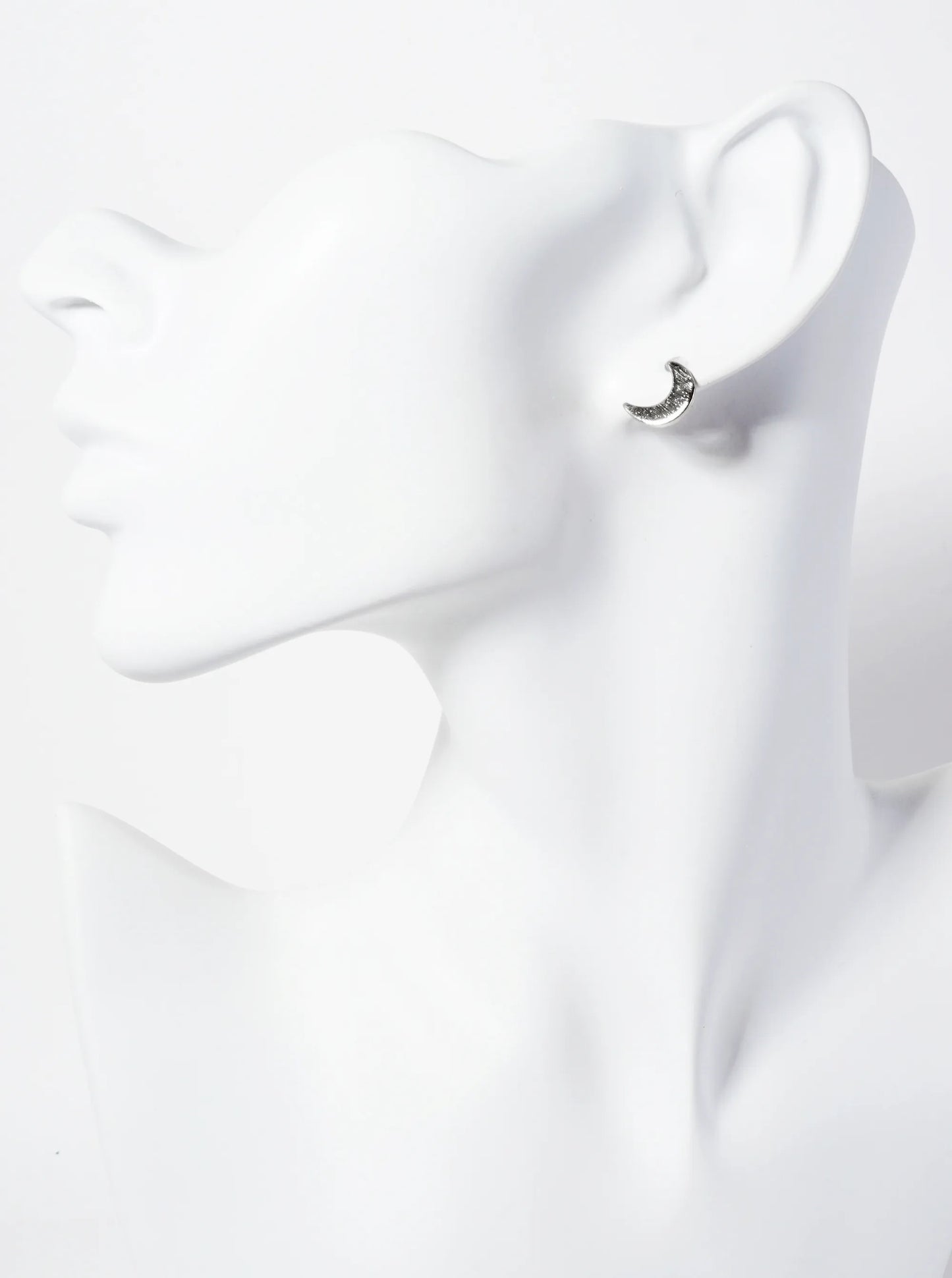 Celestial-theme Brass Brushed-Texture Crescent-Moon Stud Earrings