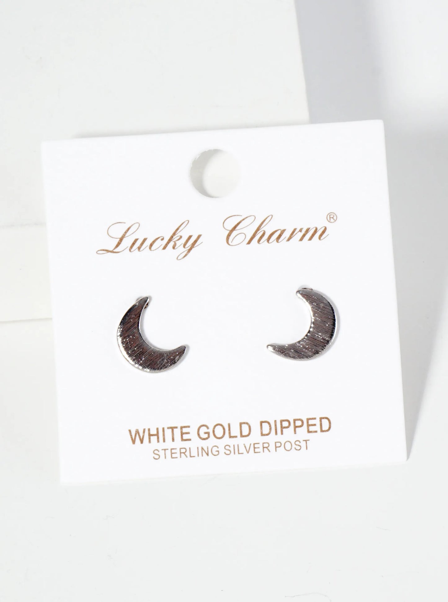 Celestial-theme Brass Brushed-Texture Crescent-Moon Stud Earrings