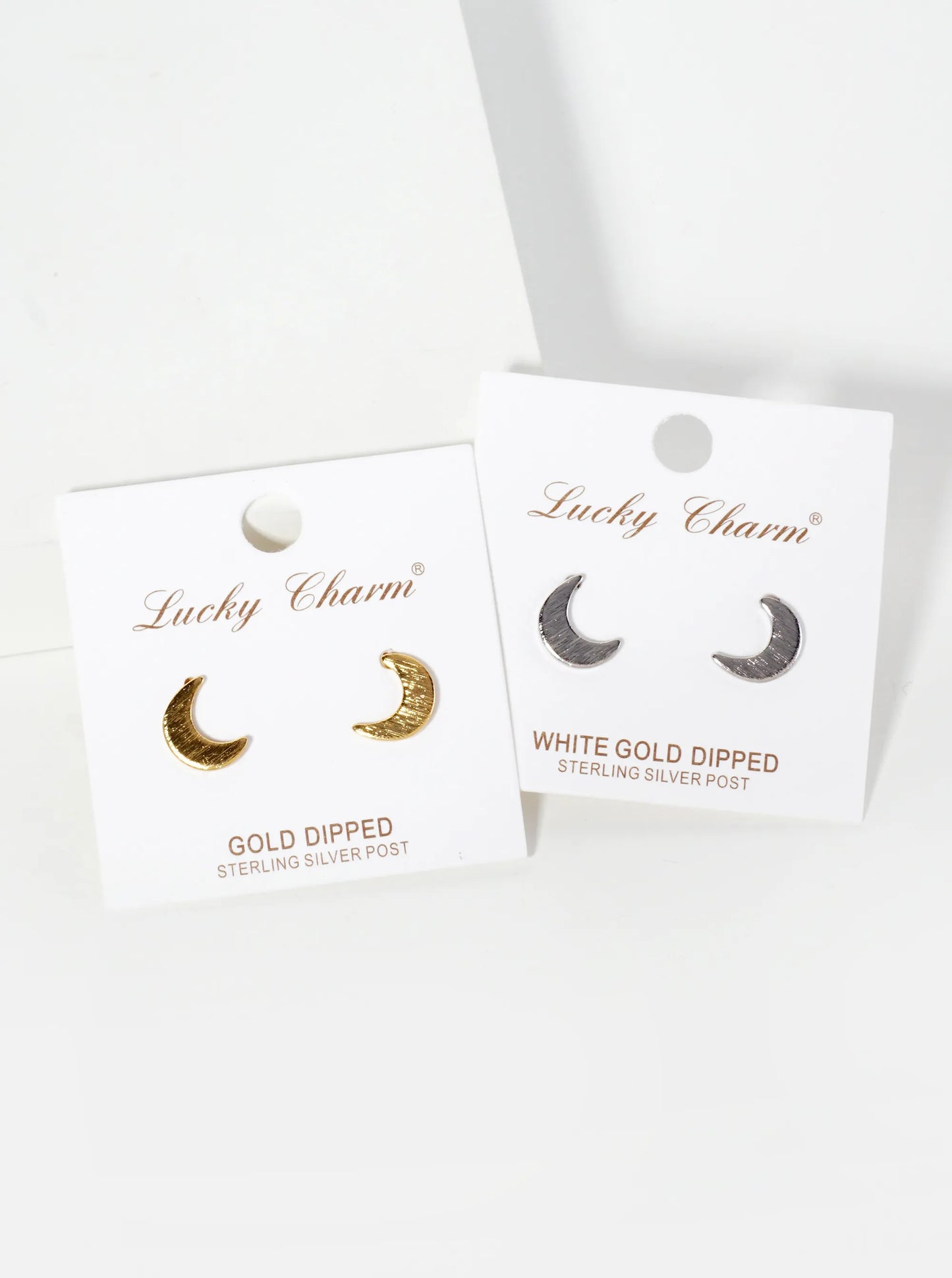 Celestial-theme Brass Brushed-Texture Crescent-Moon Stud Earrings