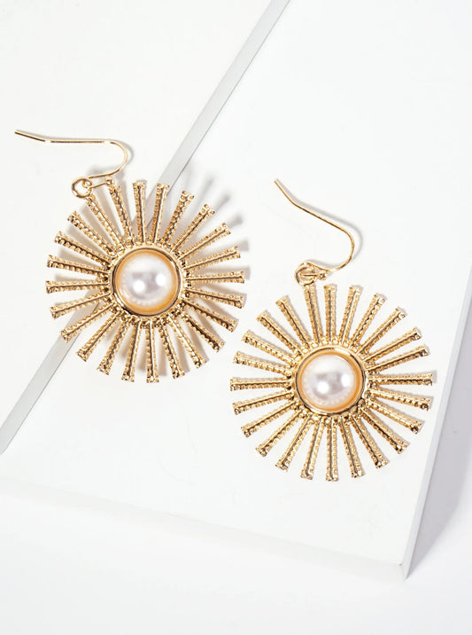 Celestial-theme Textured Starburst Pearl Drop Dangle Earrings