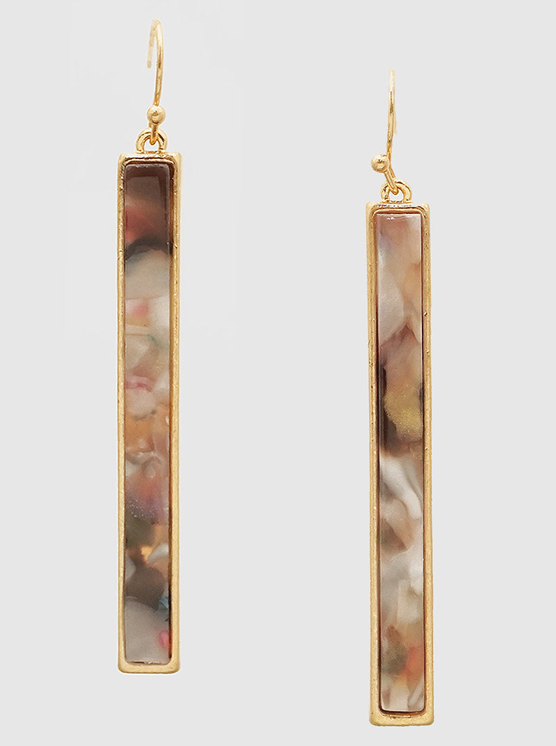 Cellulose Acetate Vertical Bar Zinc Alloy Cast Fish Hook Dangle Drop Earrings