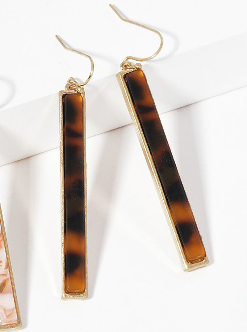 Cellulose Acetate Vertical Bar Zinc Alloy Cast Fish Hook Dangle Drop Earrings