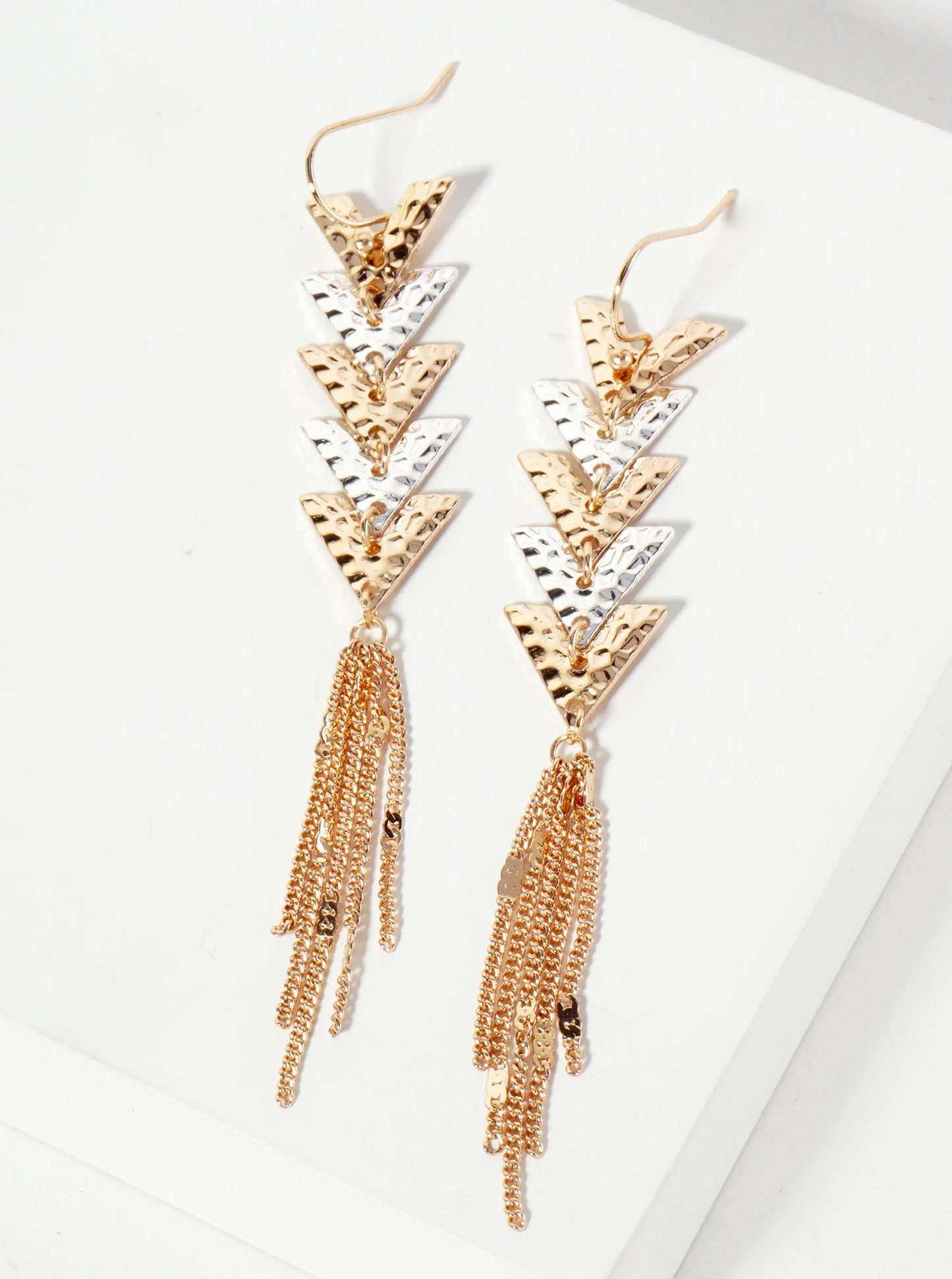 Chain Drop Hammered-Texture Chevron Dangle Earrings