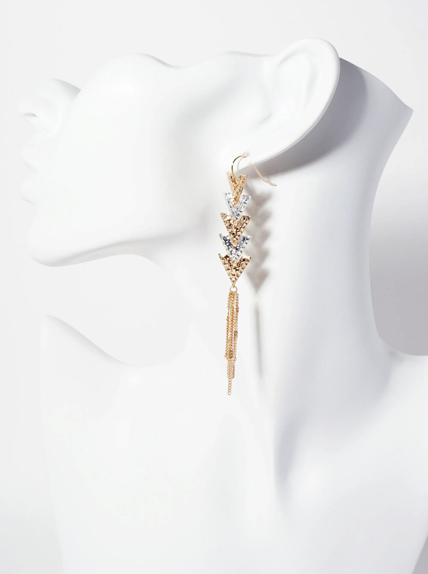Chain Drop Hammered-Texture Chevron Dangle Earrings