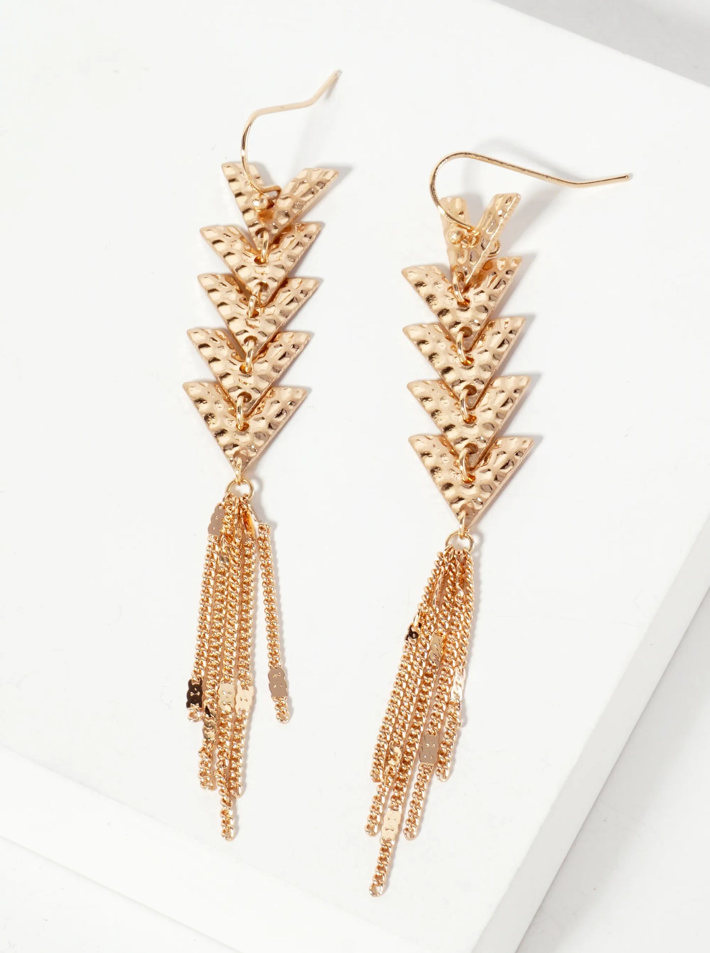 Chain Drop Hammered-Texture Chevron Dangle Earrings