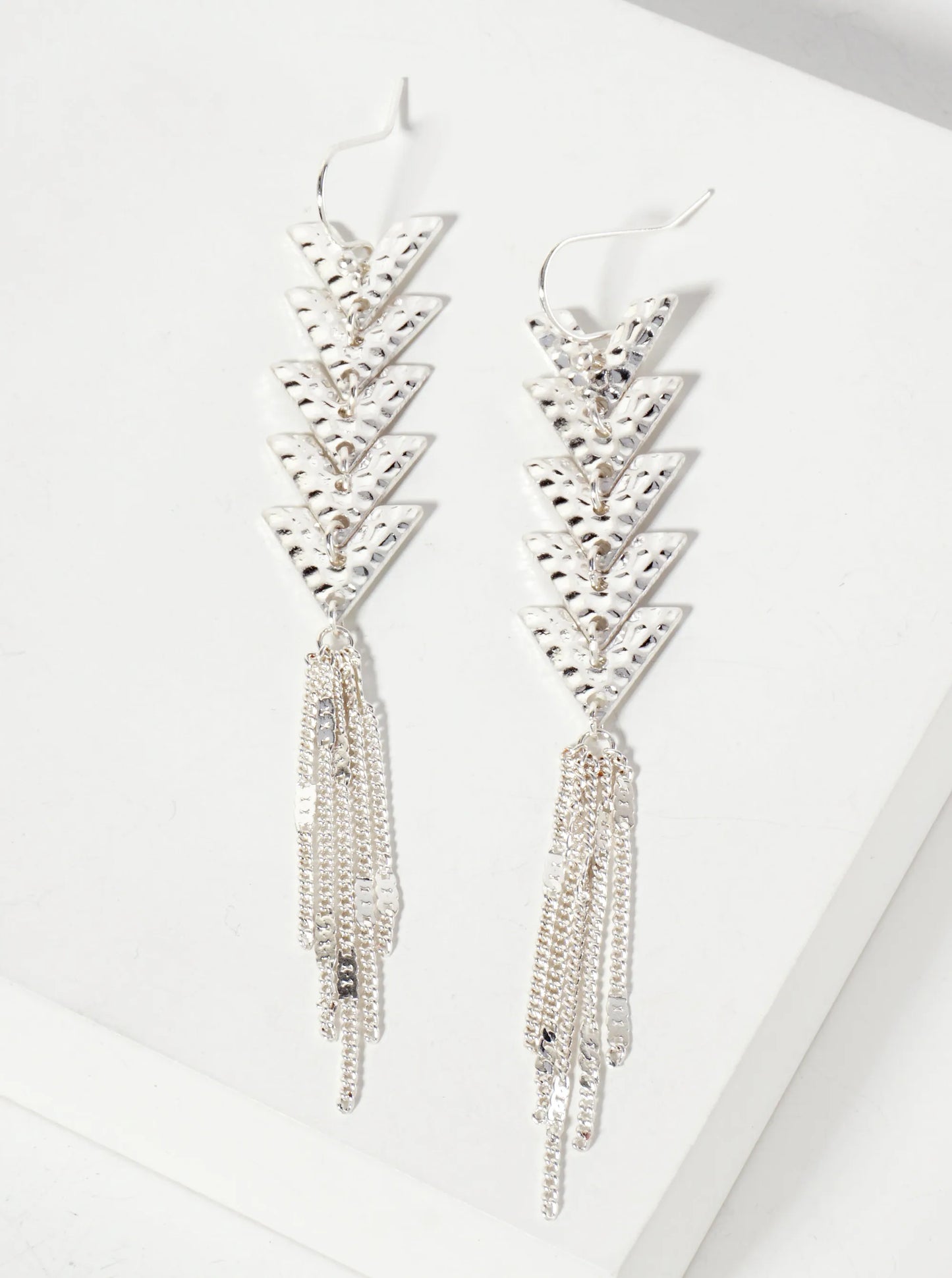 Chain Drop Hammered-Texture Chevron Dangle Earrings