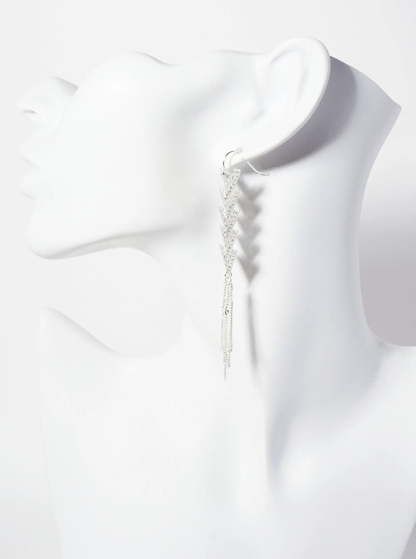 Chain Drop Hammered-Texture Chevron Dangle Earrings