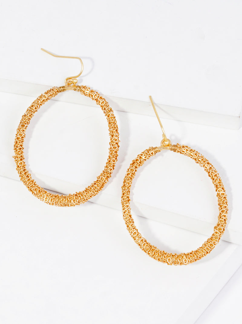 Chain Wrapped Metal Oval Dangle Earrings