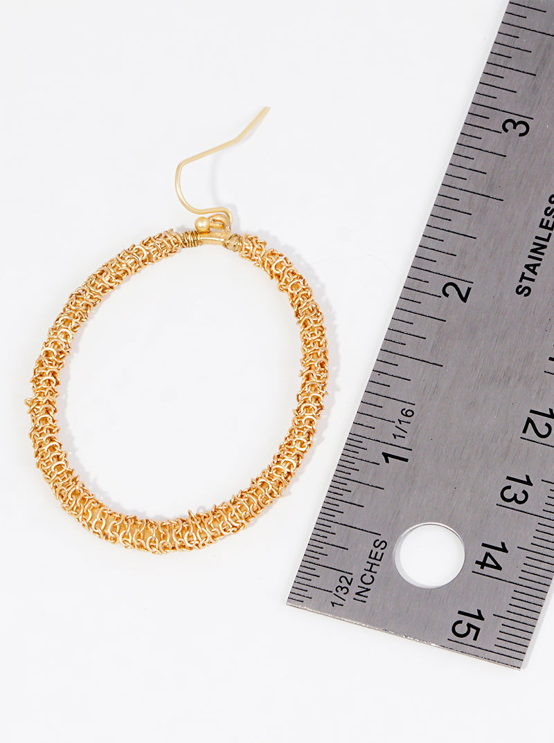 Chain Wrapped Metal Oval Dangle Earrings