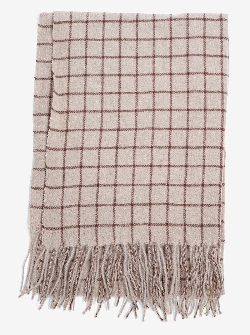 Check Plaid Tartan Fringe Oblong Scarf
