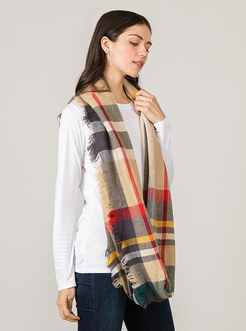 Checker Plaid Multi Color Double Loop Infinity Scarf