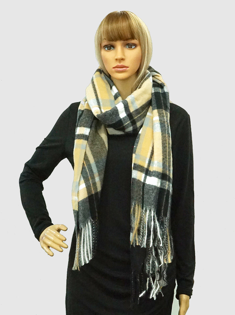 Checkered Plaid Fringe Oblong Scarf