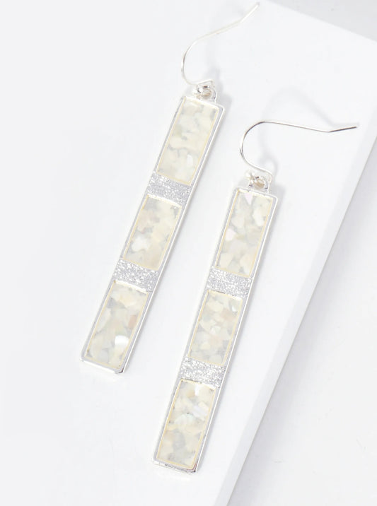 Chin-Stone Inlay Rectangle Bar Drop Dangle Earrings