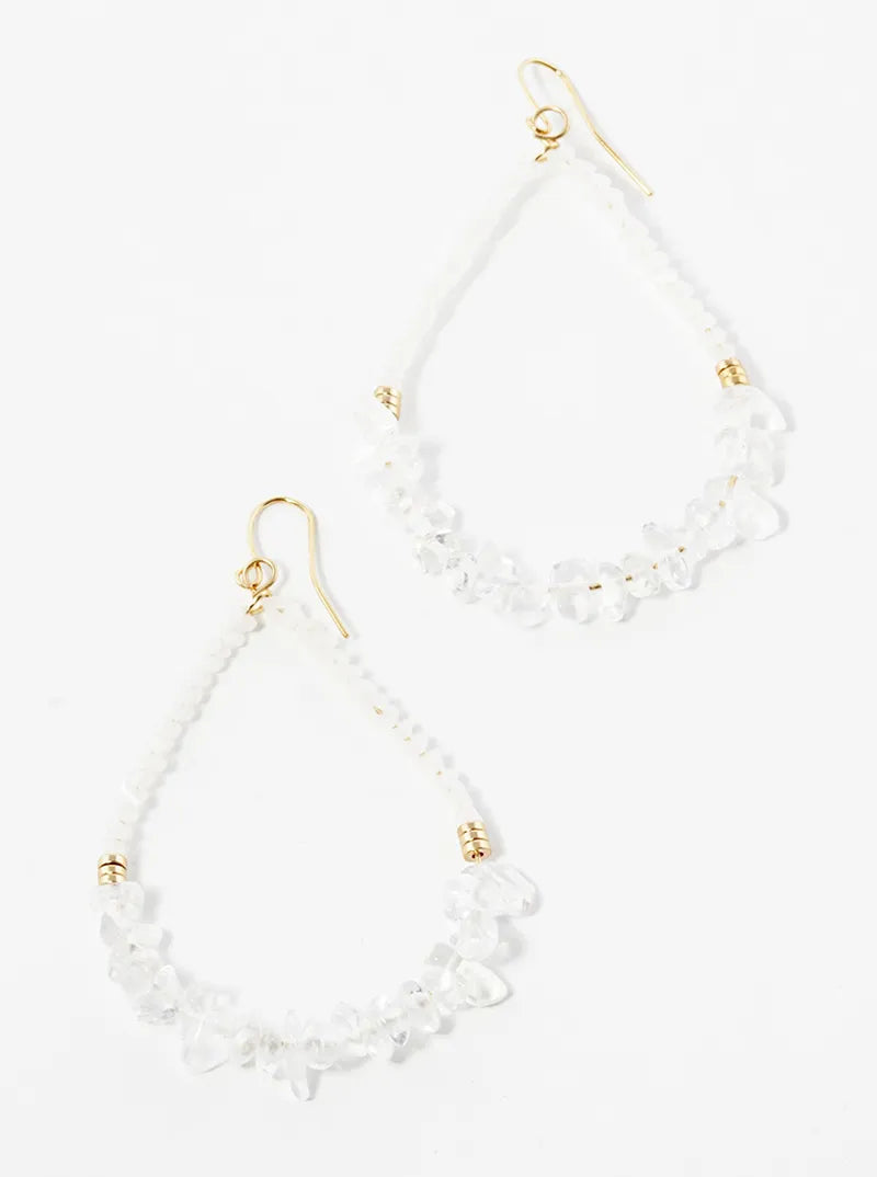 Chip Stone And Glass Beaded Teardrop Dangle Drop Earrings