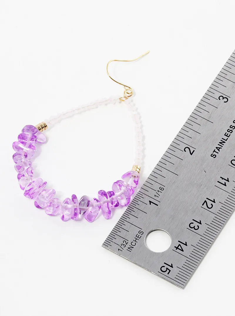 Chip Stone And Glass Beaded Teardrop Dangle Drop Earrings