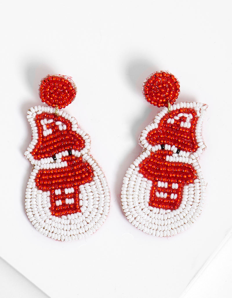 Christmas Snowman Seed Bead Dangle Earrings