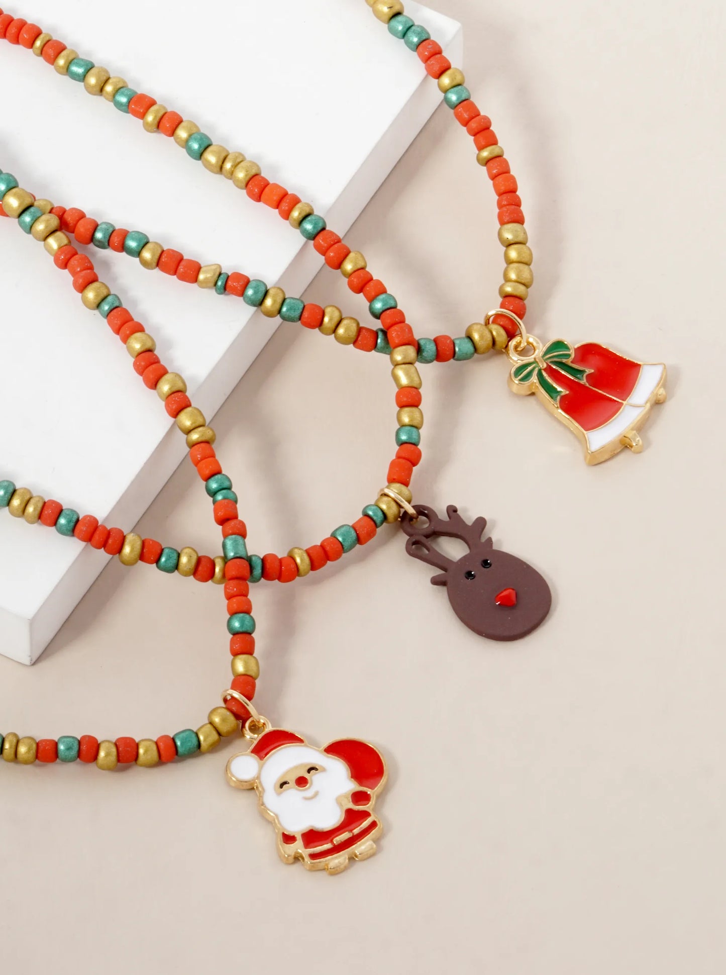 Christmas Themed Pendant Beaded Necklace